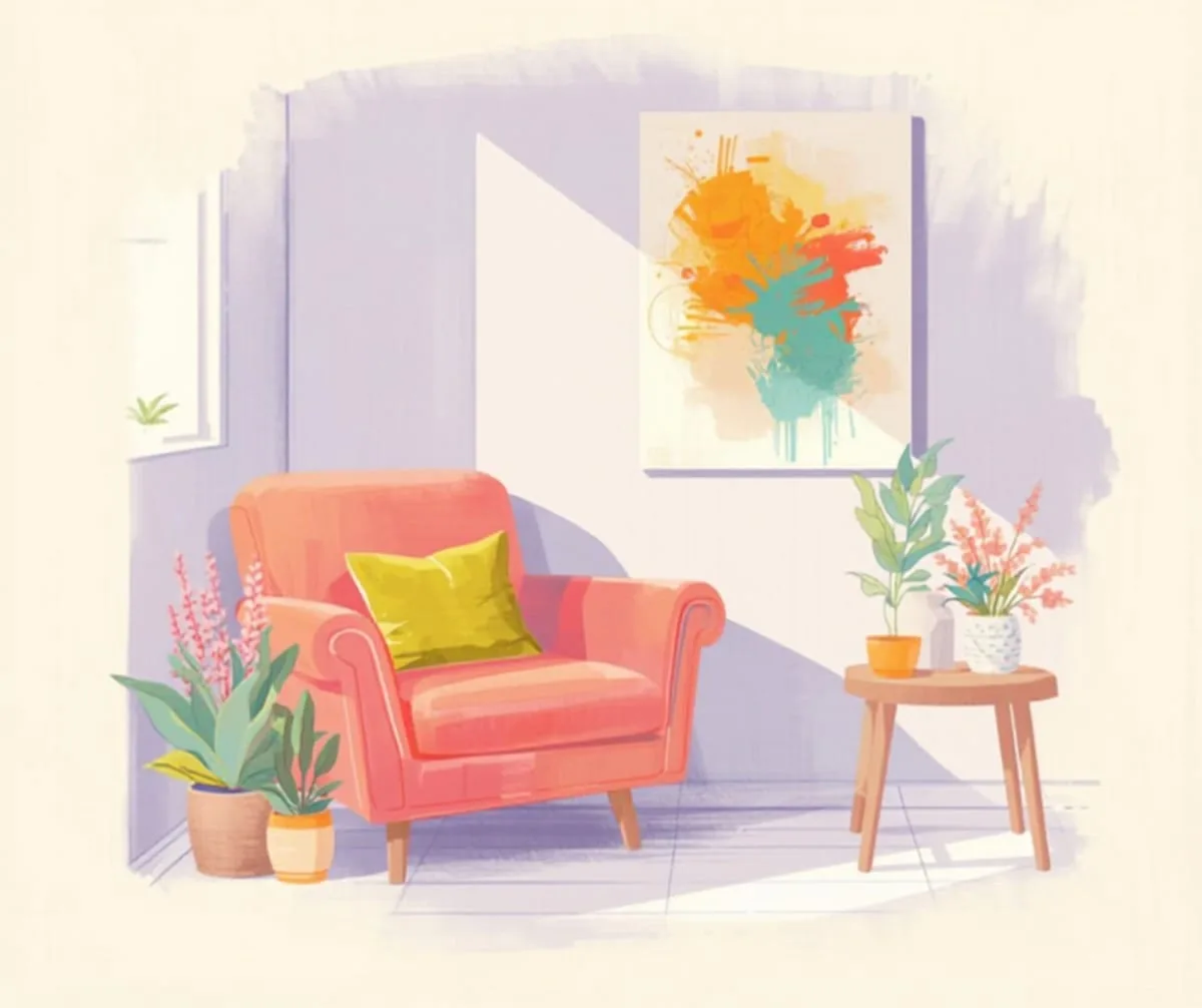 Décor dopamine avec tableaux abstraits colorés et joyeux