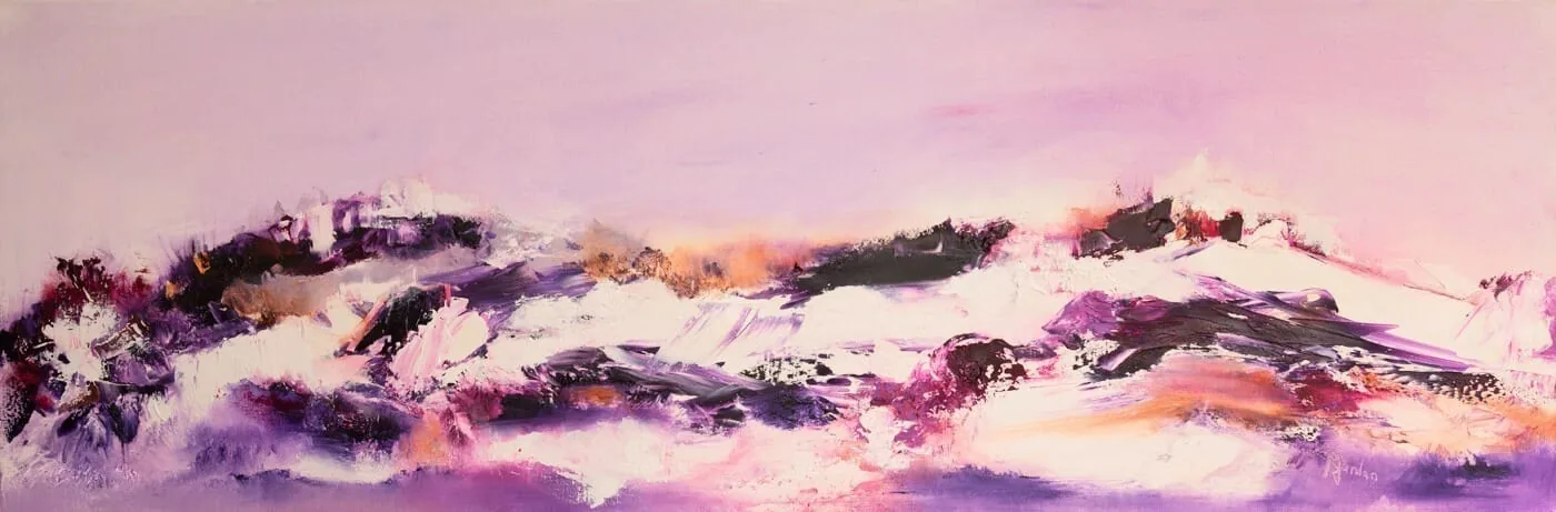Tableau abstrait rose Tendresse de Régine Gardan, tons pastel rose et lavande