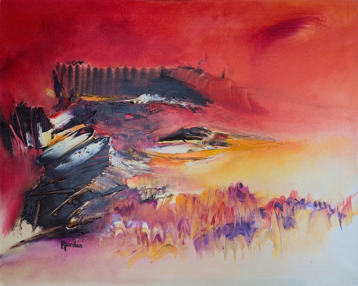 Tableau Abstrait Rouge 120 “Piton De La Fournaise”