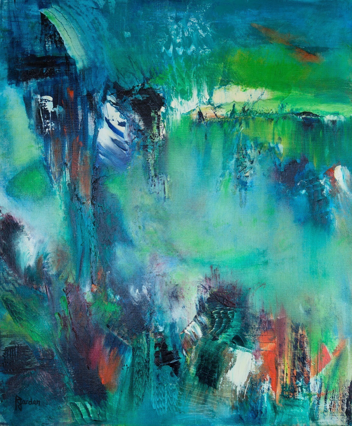 Tableau Abstrait Vert 136 “Lac De Jungle”
